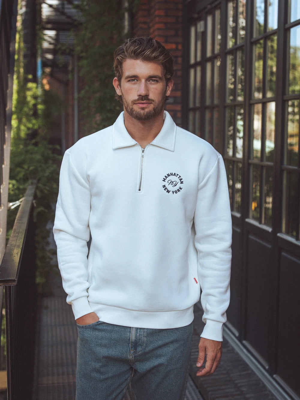 White Polo Zip Sweater