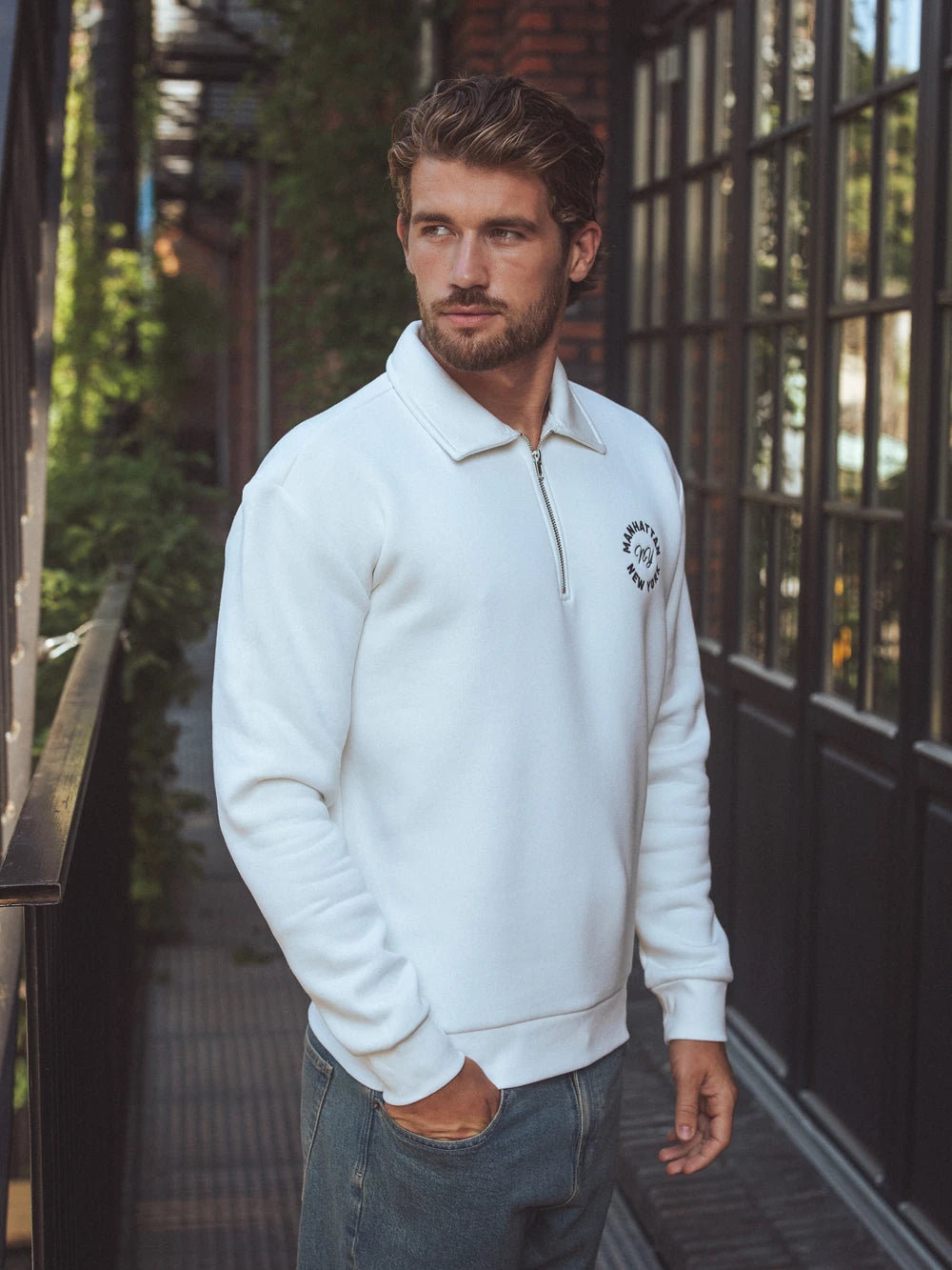 White Polo Zip Sweater