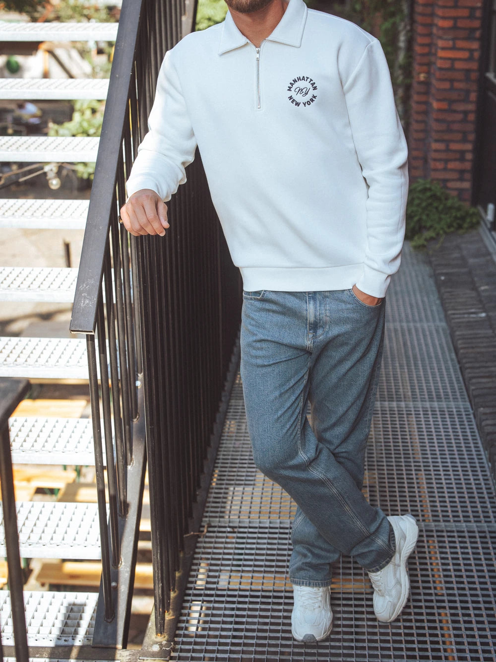 White Polo Zip Sweater