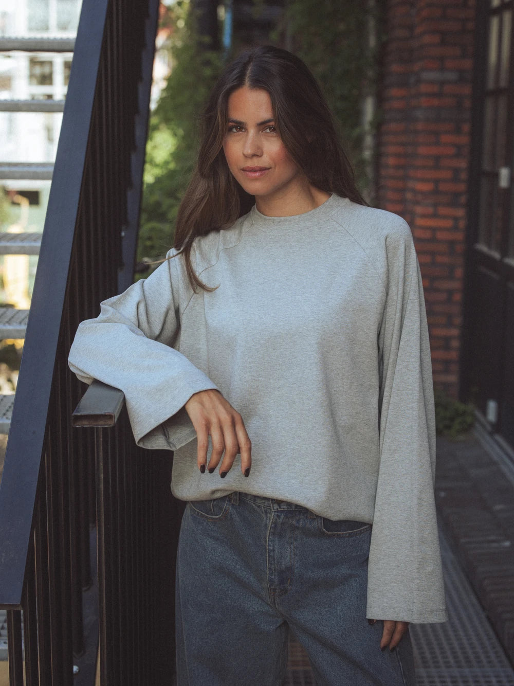 Grey Basic Raglan Oversized Longsleeve