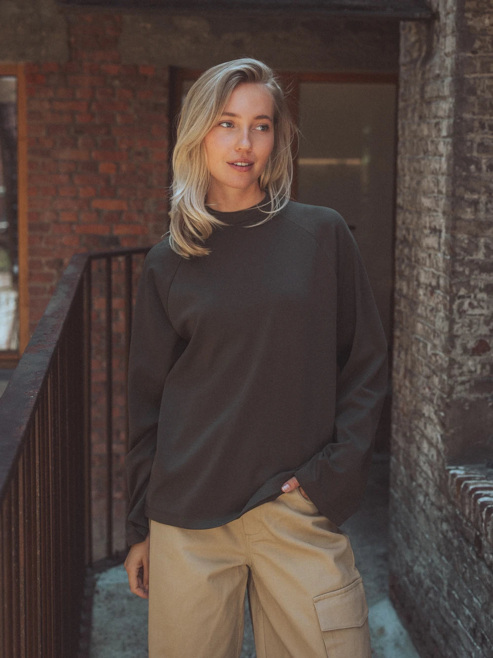 Green Basic Raglan Oversized Longsleeve