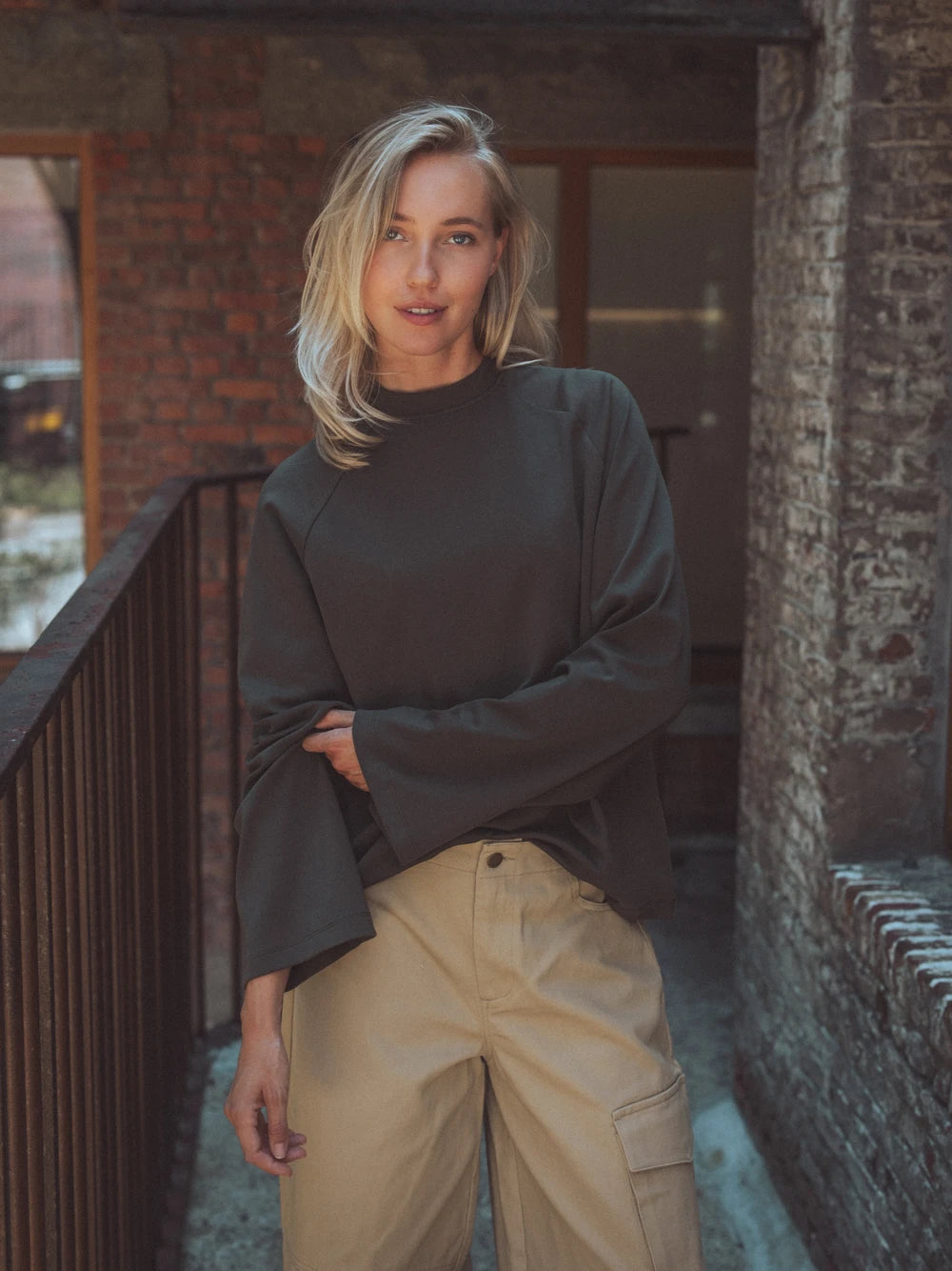 Green Basic Raglan Oversized Longsleeve