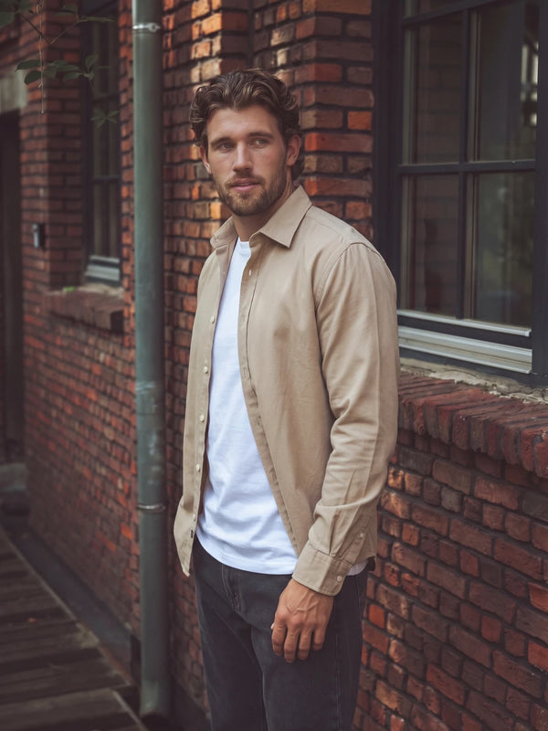 Beige Textured Cotton Shirt