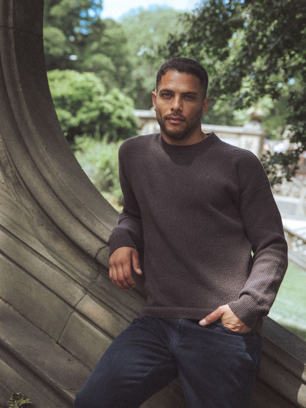 Dark Brown Knitted Rib Sweater