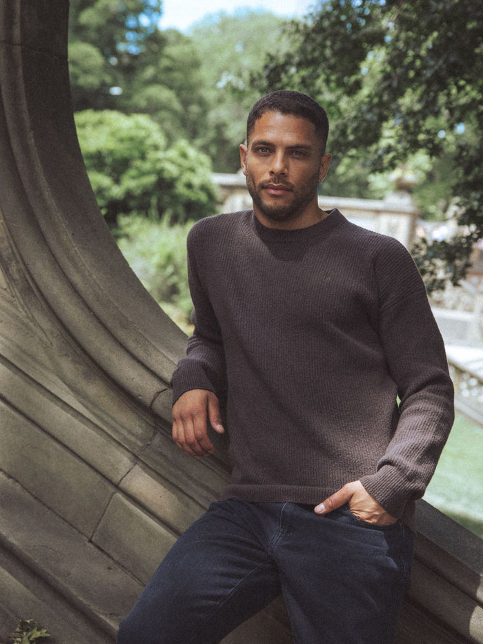 Dark Brown Knitted Rib Sweater