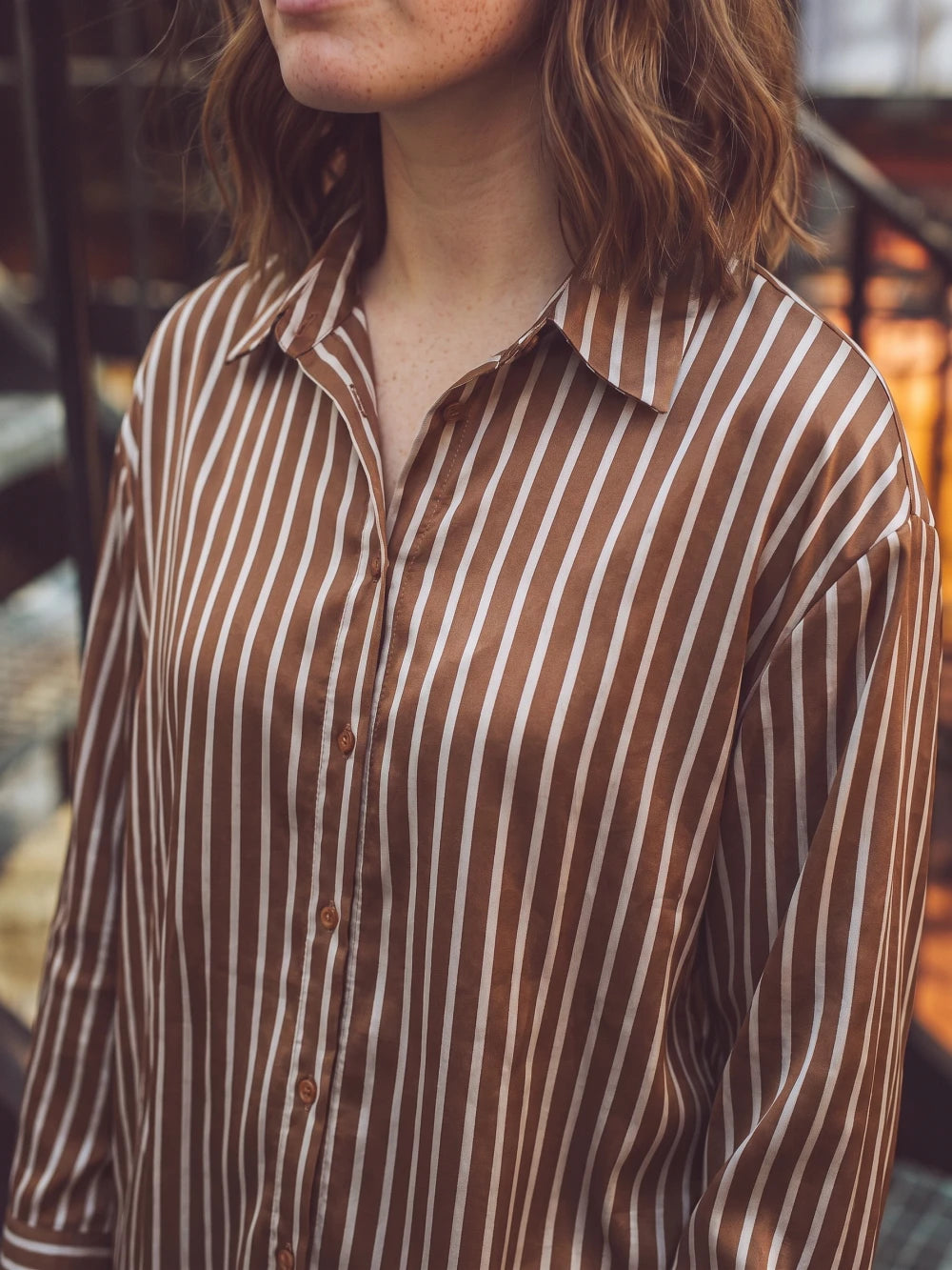 Brown Stripe Oversized Blouse