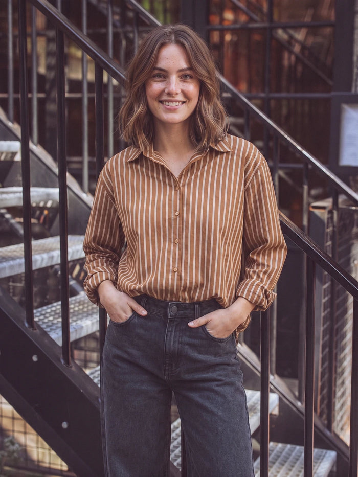Brown Stripe Oversized Blouse