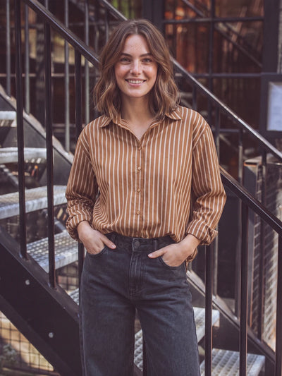 Brown Stripe Oversized Blouse
