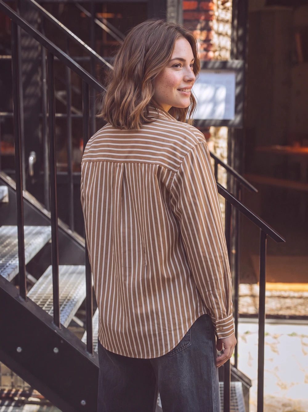 Brown Stripe Oversized Blouse