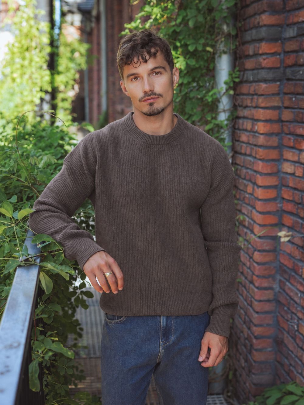 Dark Brown Knitted Rib Sweater