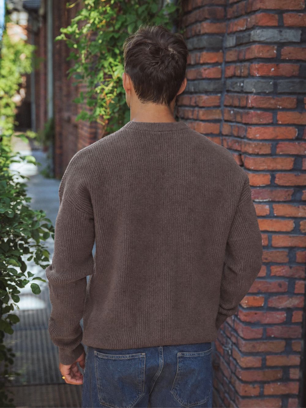 Dark Brown Knitted Rib Sweater