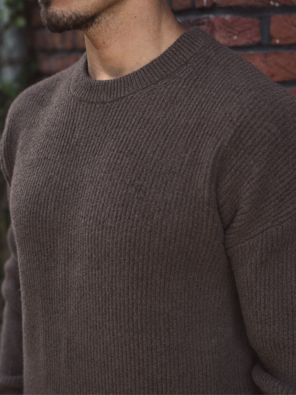 Dark Brown Knitted Rib Sweater