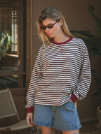 Braun/Rot gestreiftes Langarmshirt
