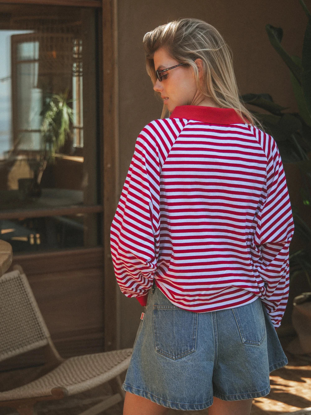 Red Striped Oversized Polo