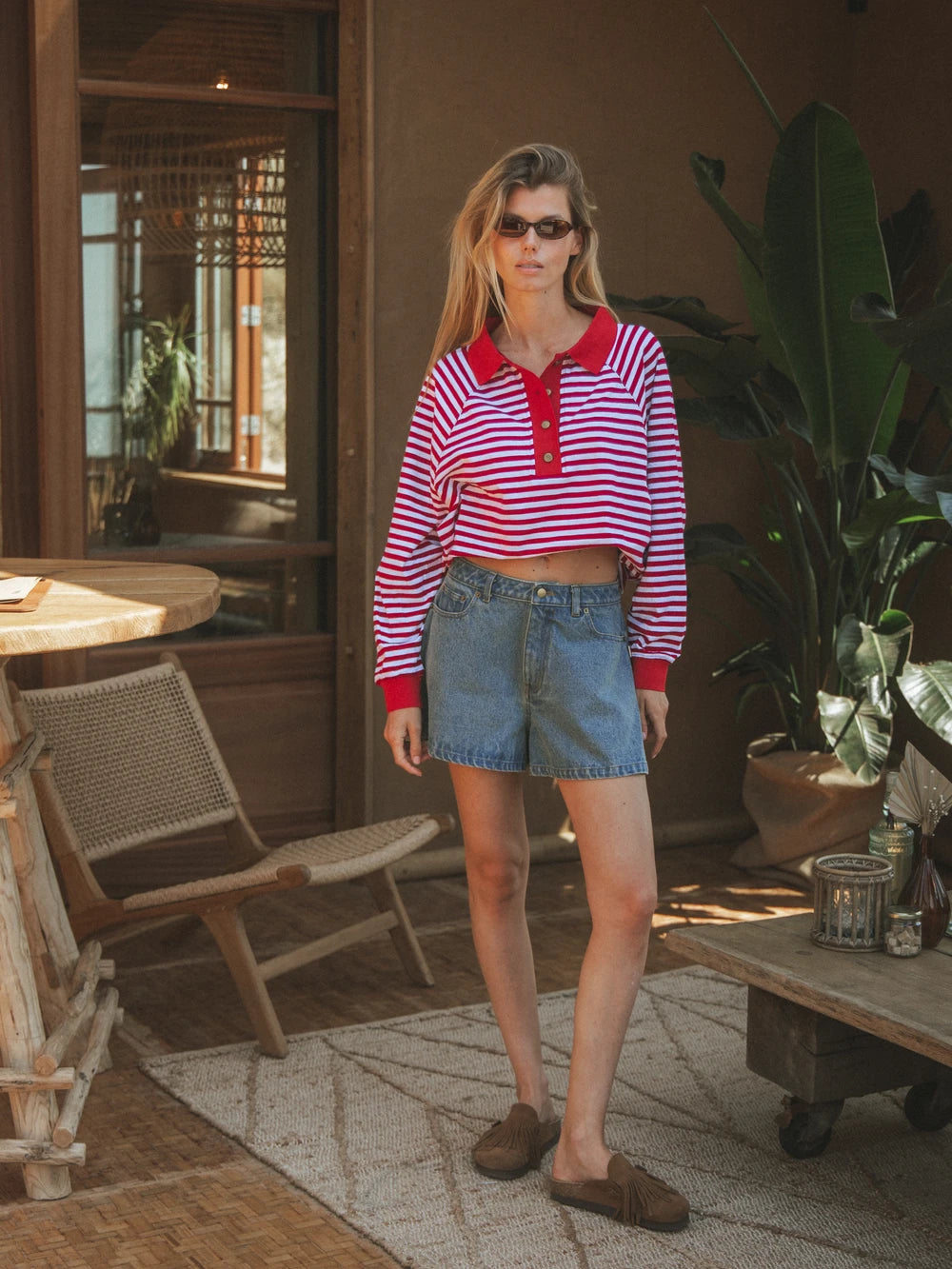 Red Striped Oversized Polo