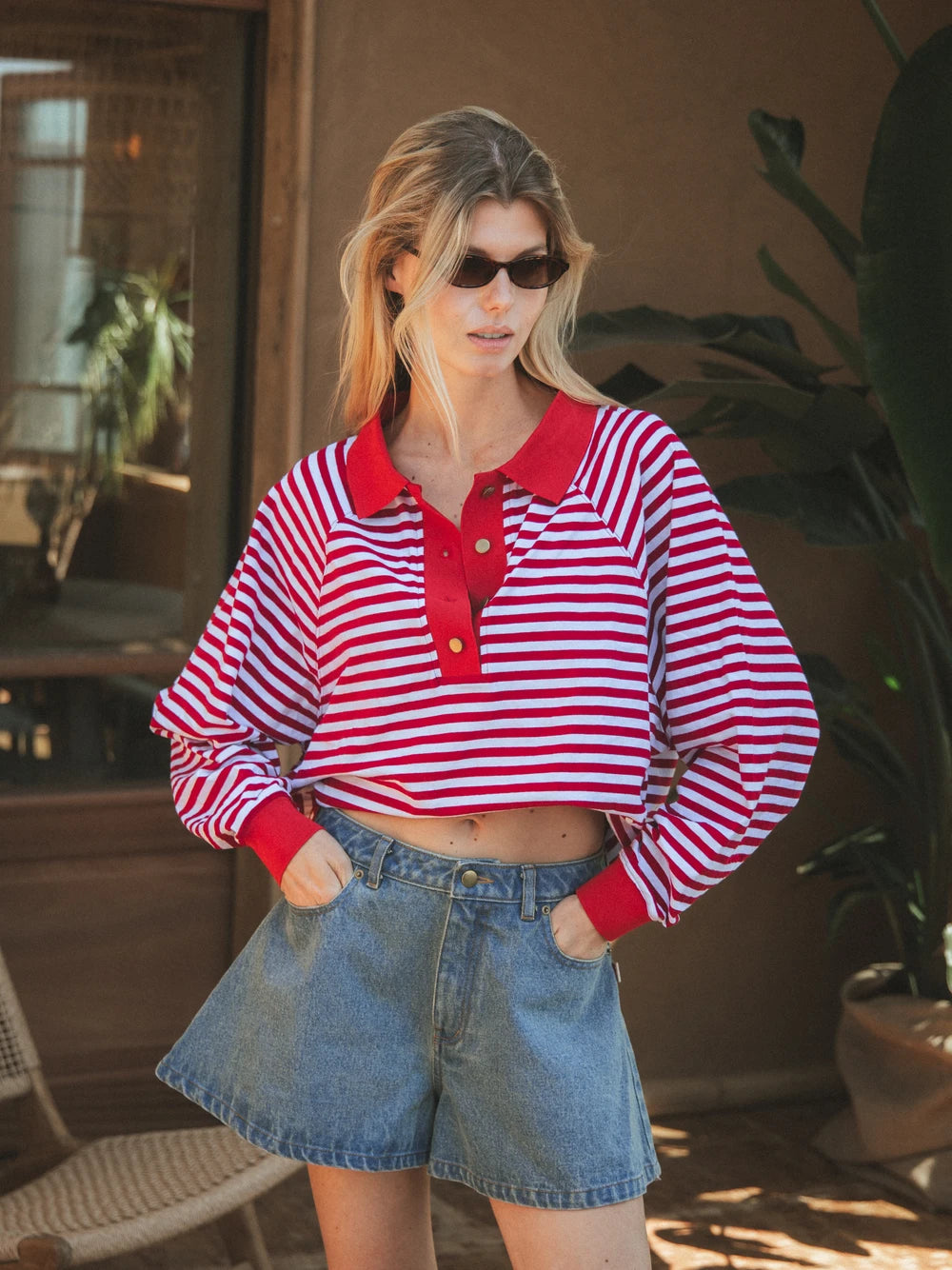 Red Striped Oversized Polo