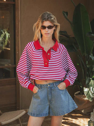 Rot gestreiftes Oversized-Poloshirt