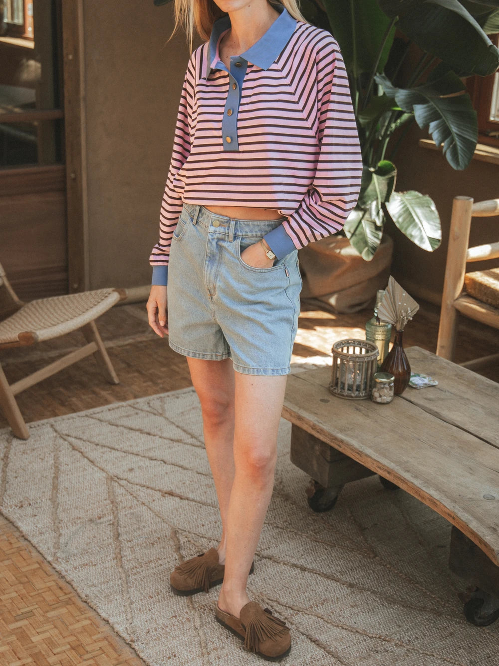Pink Striped Oversized Polo
