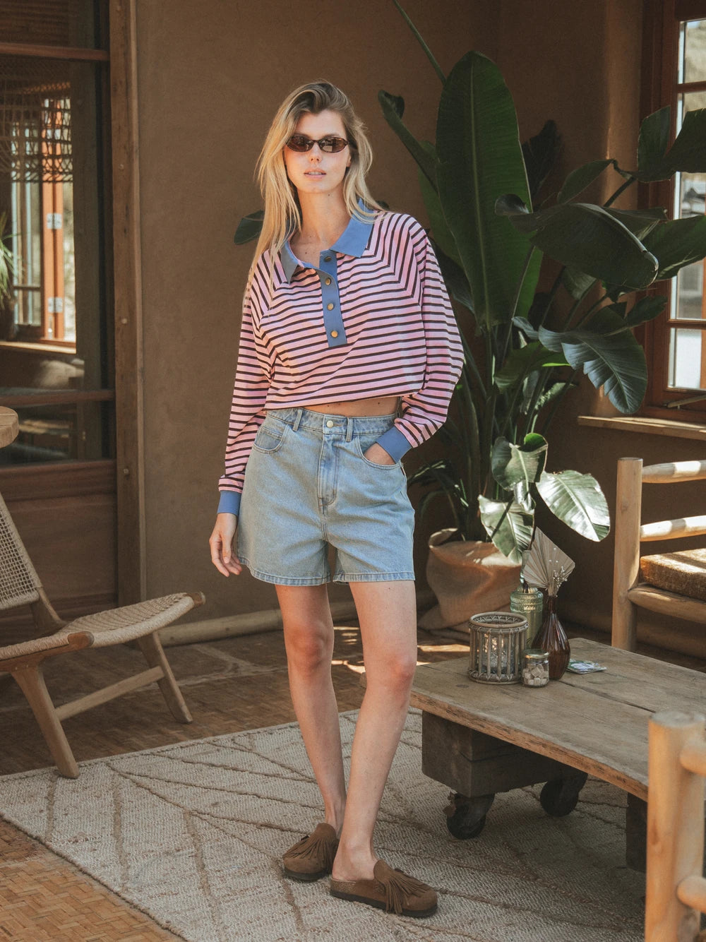 Pink Striped Oversized Polo
