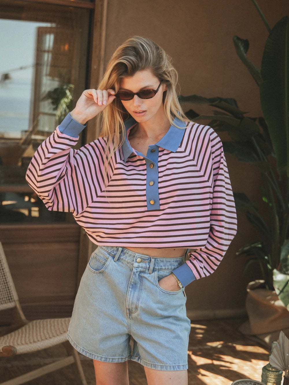 Pink Striped Oversized Polo