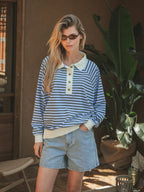 Hellblau gestreiftes Oversized-Polo