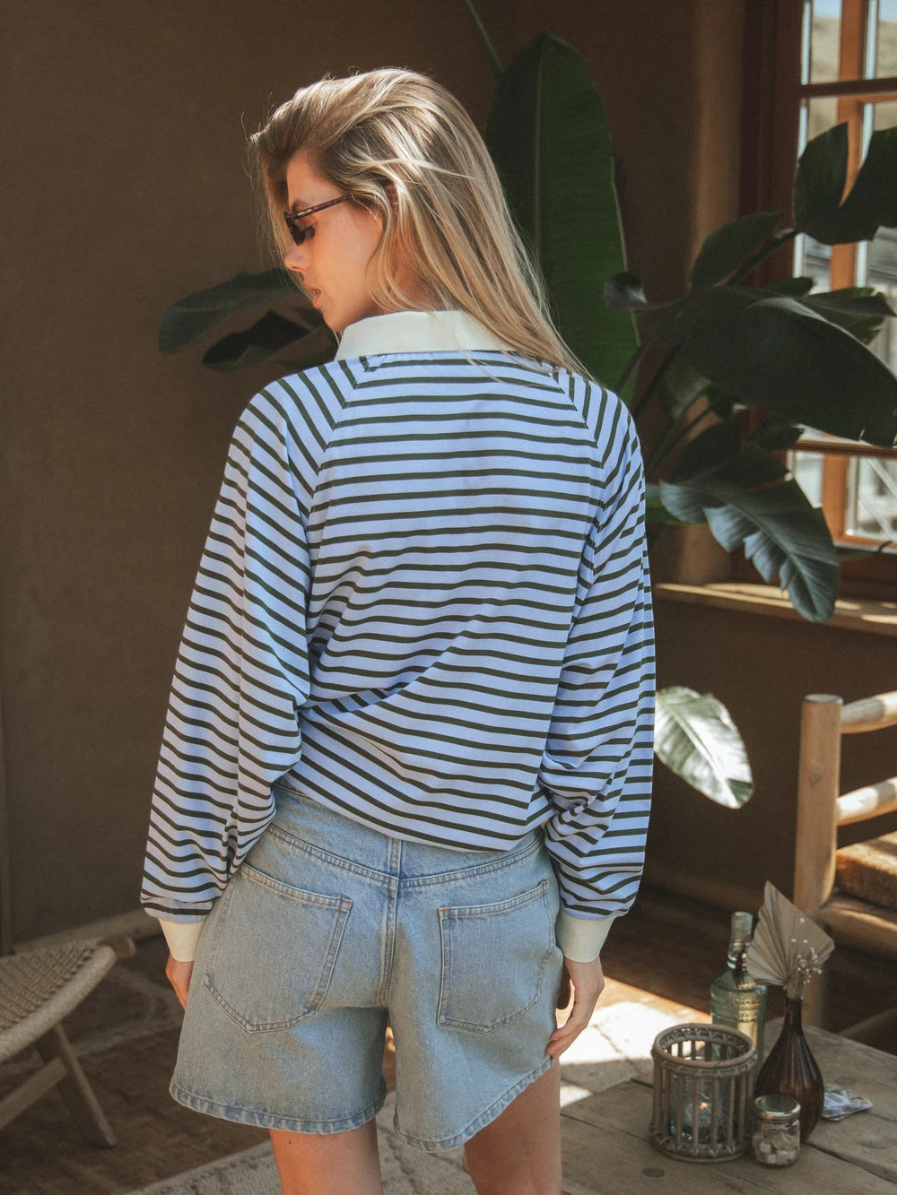 Light Blue Striped Oversized Polo