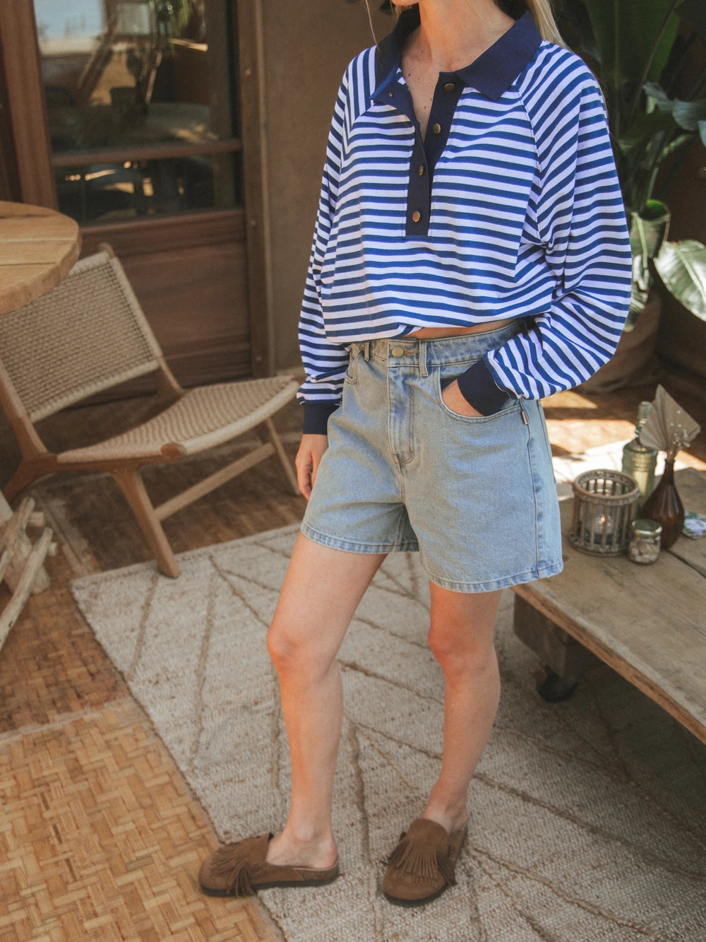 Navy Striped Oversized Polo