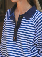 Navy gestreiftes Oversized Poloshirt