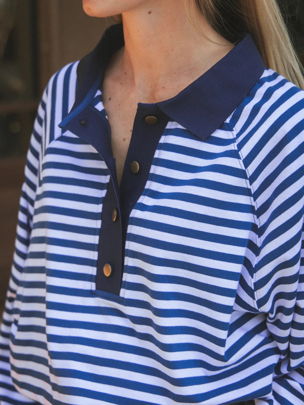 Navy Striped Oversized Polo