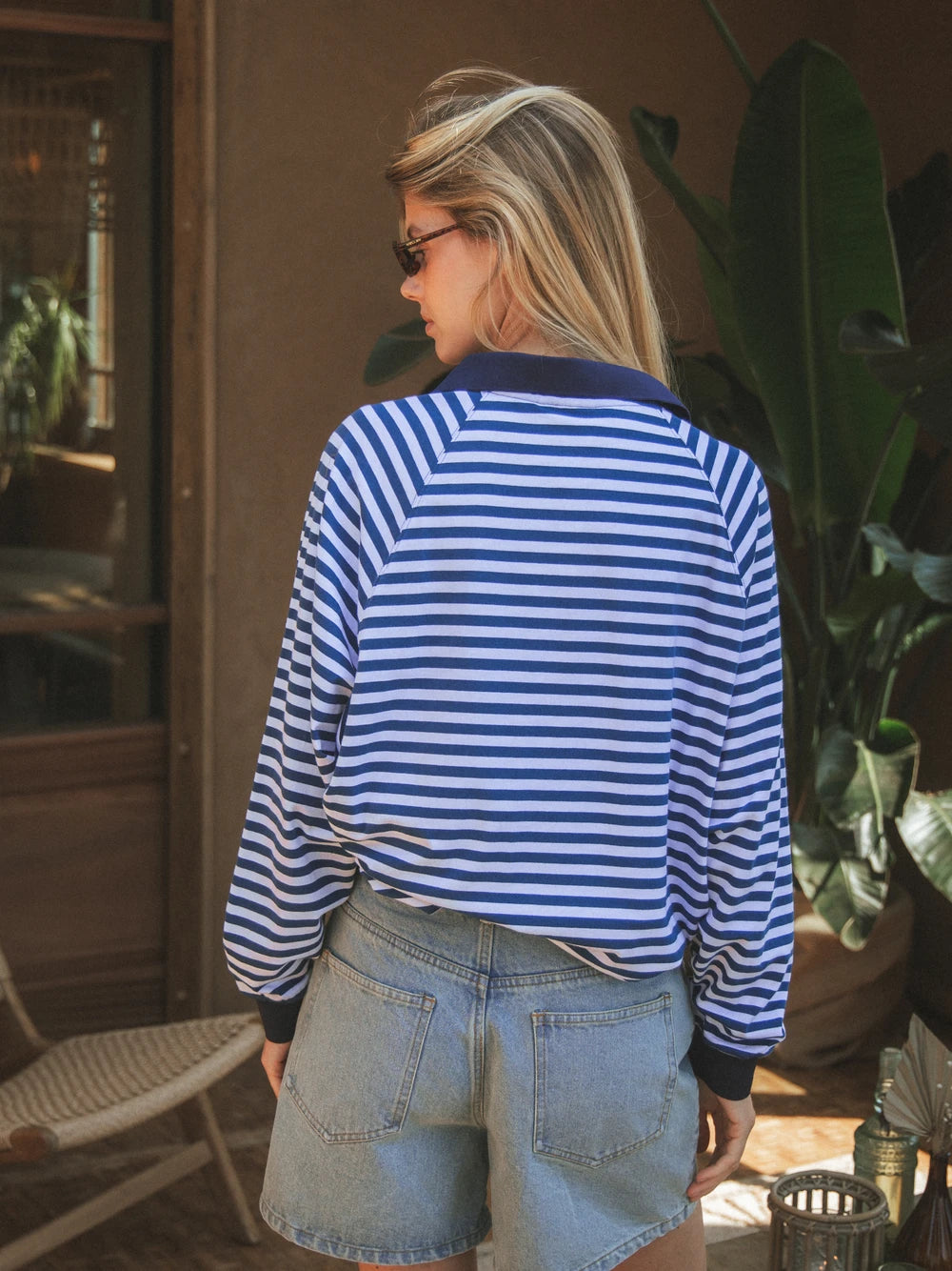 Navy Striped Oversized Polo