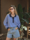 Navy gestreiftes Oversized Poloshirt
