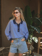 Navy gestreiftes Oversized Poloshirt