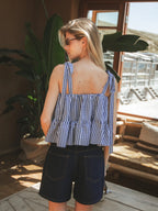 Navy Gingham Ruffle Top