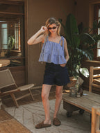 Navy Gingham Ruffle Top