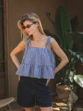 Navy Gingham Ruffle Top