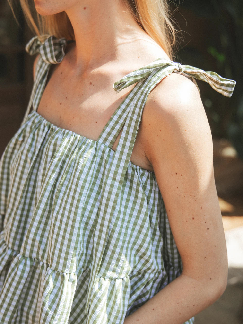 Green Gingham Ruches Top
