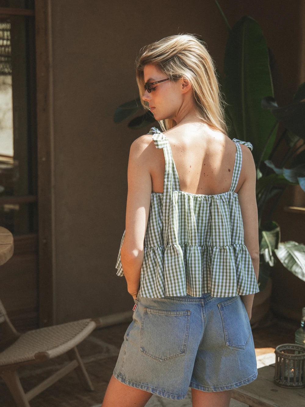 Green Gingham Ruches Top