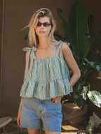 Green Gingham Ruffles Top