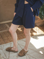 Navy Pleated Shorts