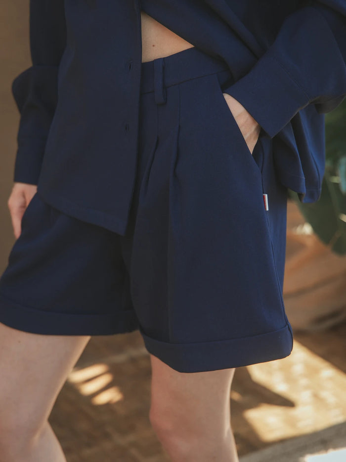 Navy Pleated Shorts