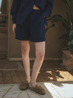 Navy Pleated Shorts