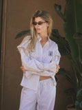Taupe Stripe Ruffle Blouse