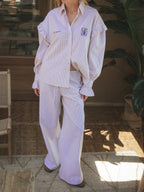 Taupe Stripe Ruffle Blouse