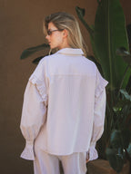 Taupe Stripe Ruffle Blouse