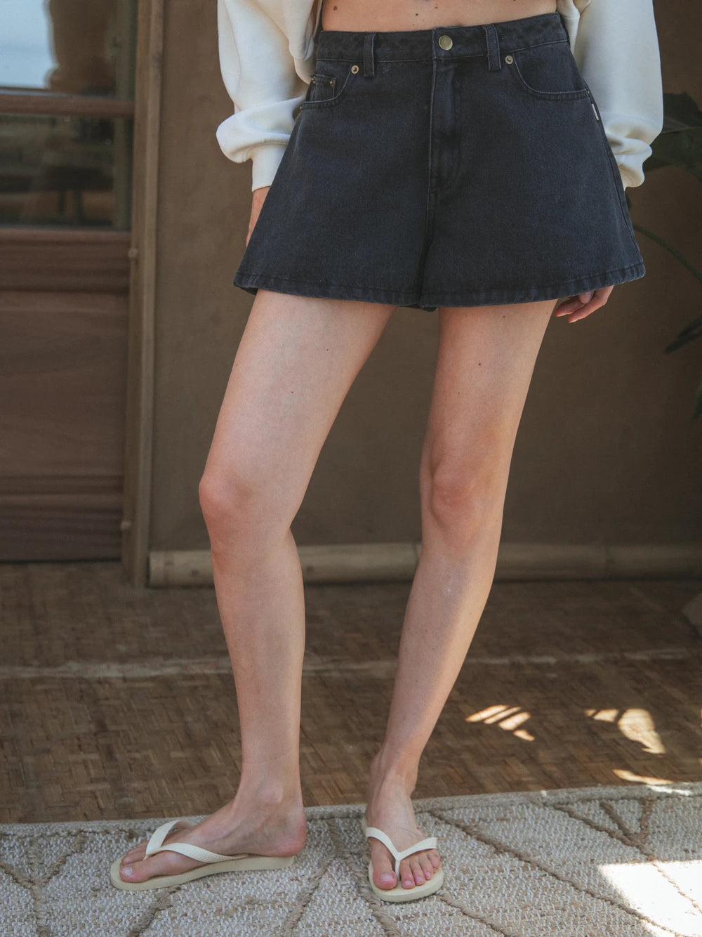 Washed Black Denim Short