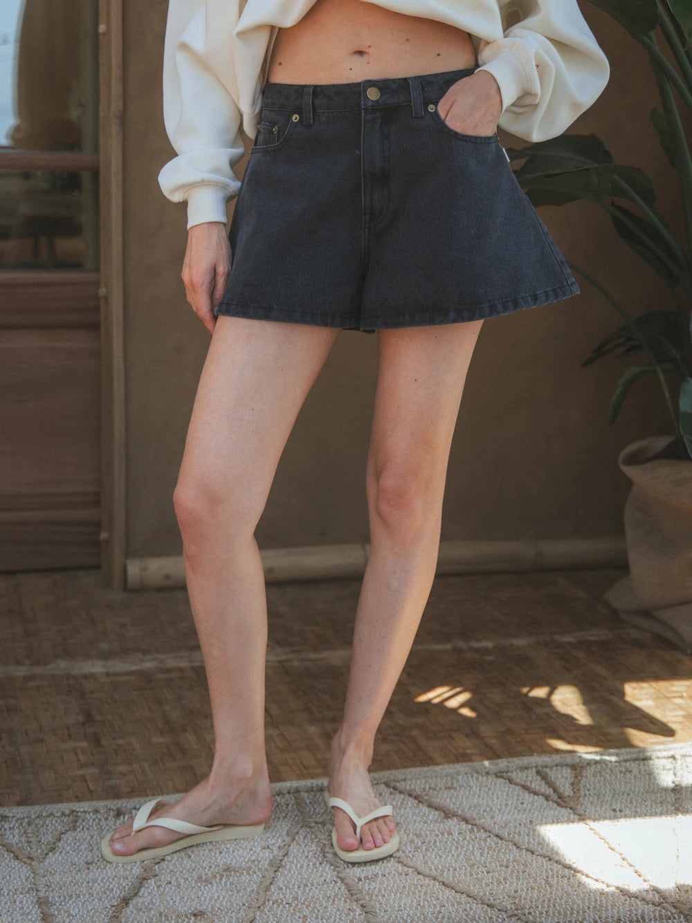 Washed Black Denim Short