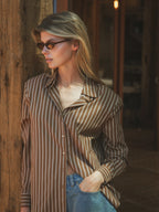 Brown Stripe Oversized Blouse