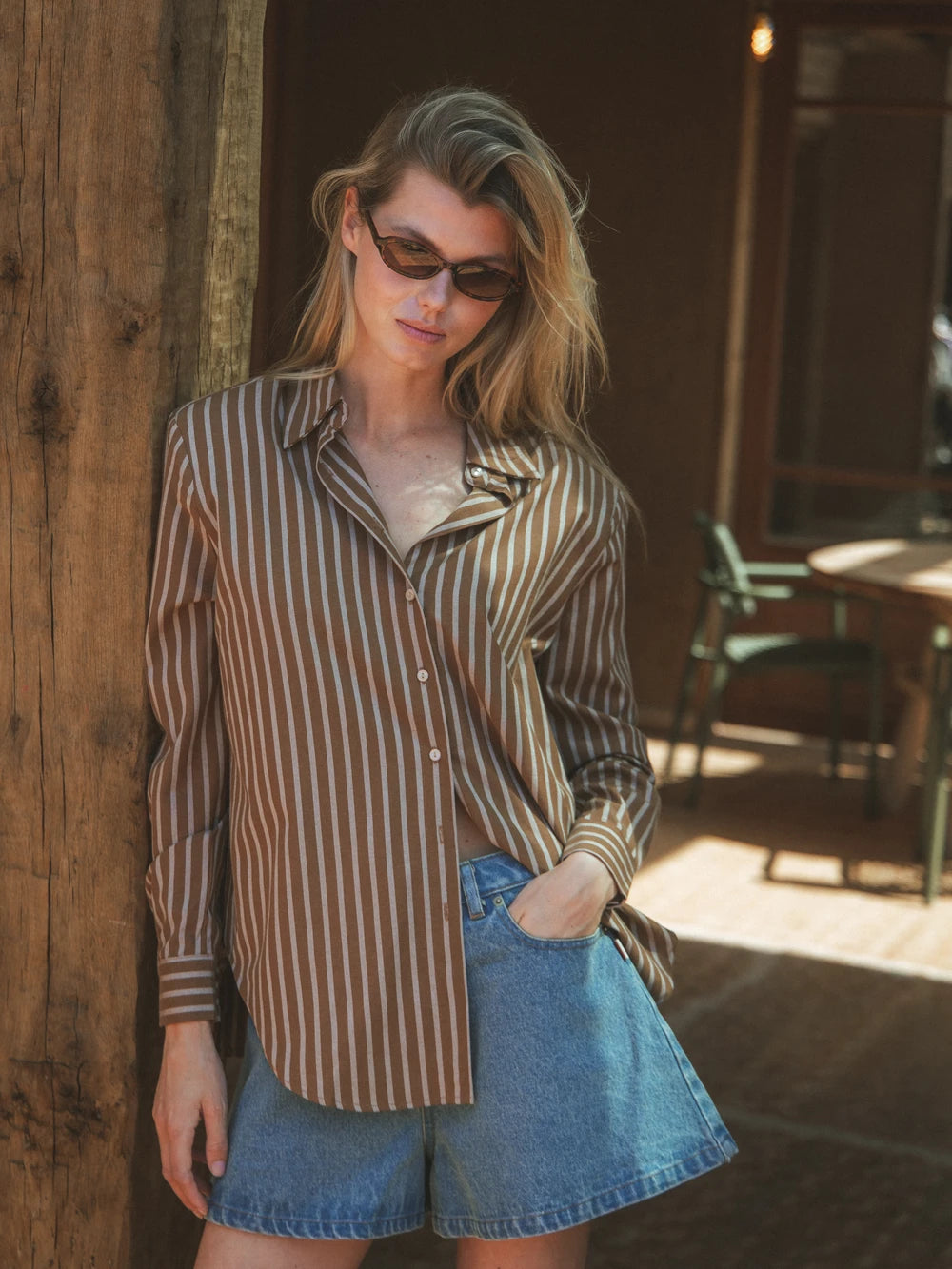 Brown Stripe Oversized Blouse