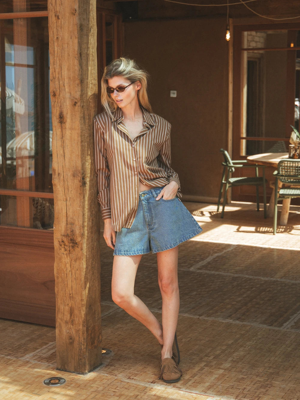 Brown Stripe Oversized Blouse