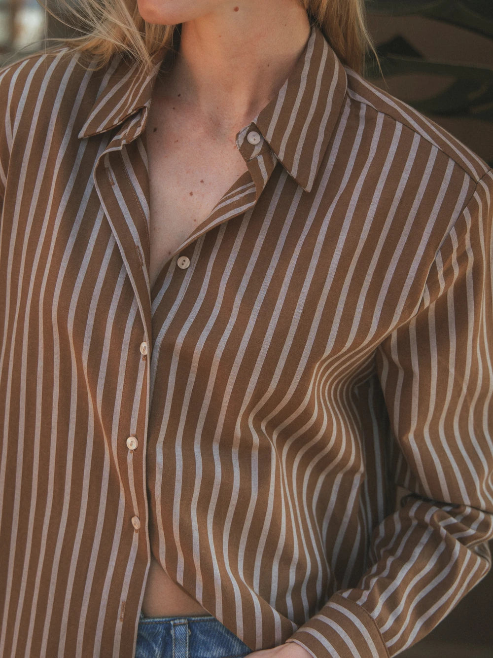 Brown Stripe Oversized Blouse